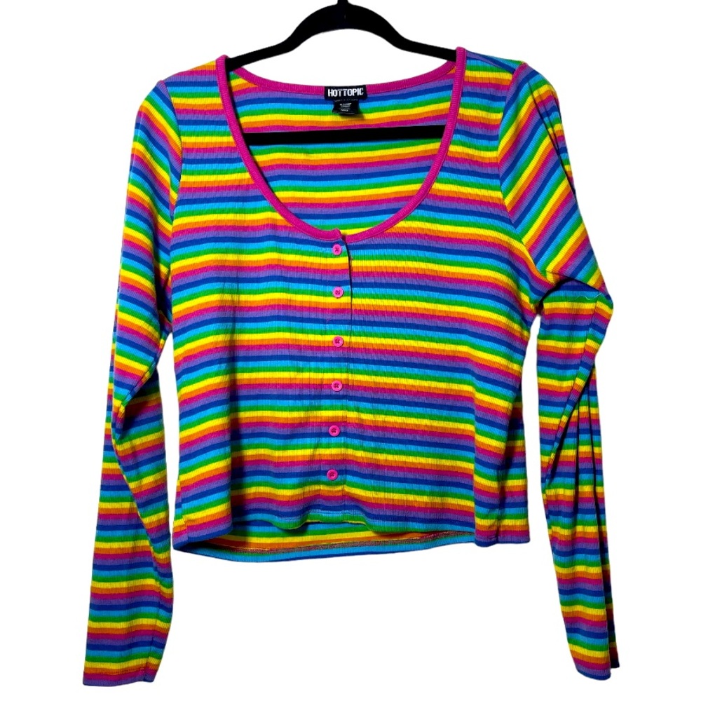 Hot Topic rainbow Henley shirt